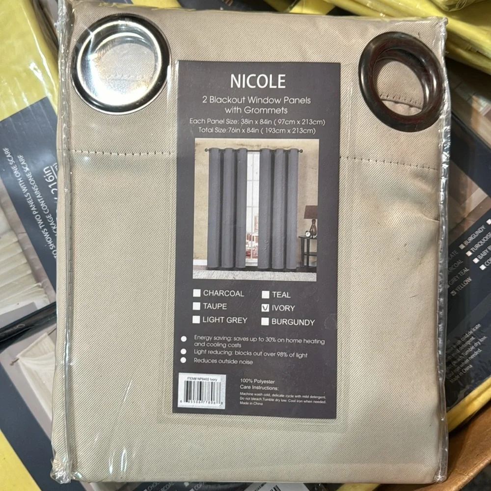 Nicole Ivory 2 blackout window panels with grommets